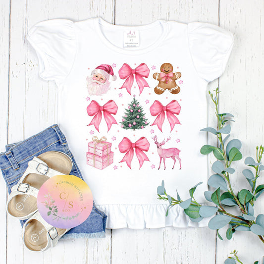 Pink Christmas coquette bow tee