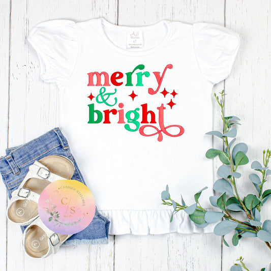 Marry and Bright christmas tee | Christmas shirt | Embroidered shirt